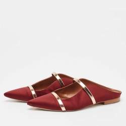 Pre Owned Malone Souliers Burgundy Satin Maureen Flat Mules Size 38