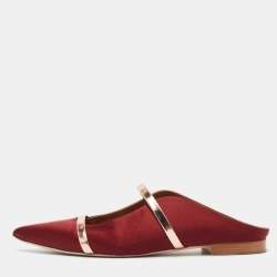 Pre Owned Malone Souliers Burgundy Satin Maureen Flat Mules Size 38