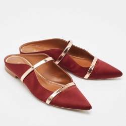 Pre Owned Malone Souliers Burgundy Satin Maureen Flat Mules Size 38