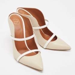 Pre Owned Malone Souliers Cream/White Leather Maureen Mules Size 38.5