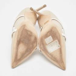 Pre Owned Malone Souliers Cream/White Leather Maureen Mules Size 38.5