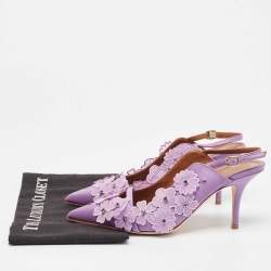 Pre Owned Malone Souliers Purple Satin Floral Applique Marion Pumps Size 40