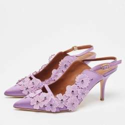 Pre Owned Malone Souliers Purple Satin Floral Applique Marion Pumps Size 40
