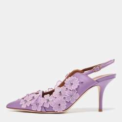 Pre Owned Malone Souliers Purple Satin Floral Applique Marion Pumps Size 40