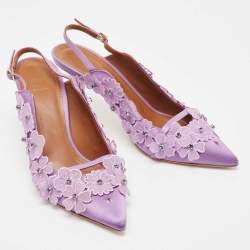 Pre Owned Malone Souliers Purple Satin Floral Applique Marion Pumps Size 40