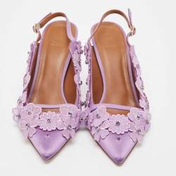 Pre Owned Malone Souliers Purple Satin Floral Applique Marion Pumps Size 40