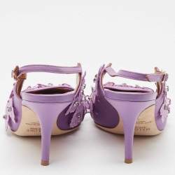 Pre Owned Malone Souliers Purple Satin Floral Applique Marion Pumps Size 40