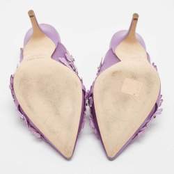 Pre Owned Malone Souliers Purple Satin Floral Applique Marion Pumps Size 40