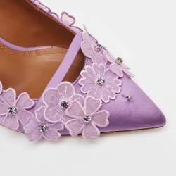 Pre Owned Malone Souliers Purple Satin Floral Applique Marion Pumps Size 40