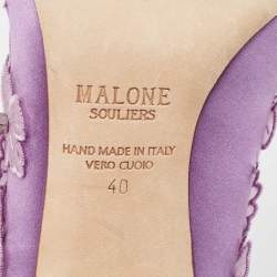Pre Owned Malone Souliers Purple Satin Floral Applique Marion Pumps Size 40