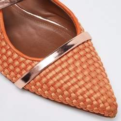 Pre Owned Malone Souliers Orange Woven Satin and Leather Maureen Flat Mules Size 40