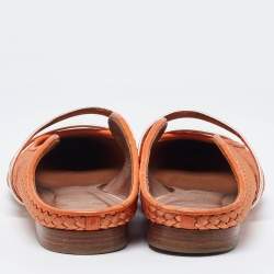 Pre Owned Malone Souliers Orange Woven Satin and Leather Maureen Flat Mules Size 40