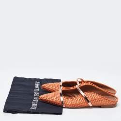 Pre Owned Malone Souliers Orange Woven Satin and Leather Maureen Flat Mules Size 40