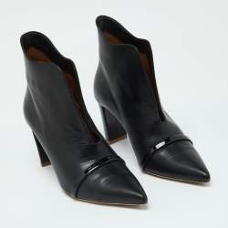 Pre Owned Malone Souliers Black Leather and Patent Clara Ankle Boots Size 38
