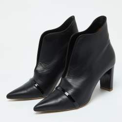 Pre Owned Malone Souliers Black Leather and Patent Clara Ankle Boots Size 38