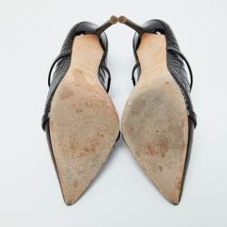 Pre Owned Malone Souliers Black Croc Embossed Leather Maureen Pointed Toe Mules Size 37.5