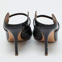 Pre Owned Malone Souliers Black Croc Embossed Leather Maureen Pointed Toe Mules Size 37.5