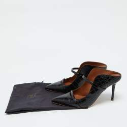 Pre Owned Malone Souliers Black Croc Embossed Leather Maureen Pointed Toe Mules Size 37.5