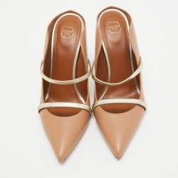 Pre Owned Malone Souliers Beige/Gold Leather Maureen Mules Size 40.5