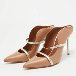 Pre Owned Malone Souliers Beige/Gold Leather Maureen Mules Size 40.5