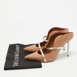 Pre Owned Malone Souliers Beige/Gold Leather Maureen Mules Size 40.5