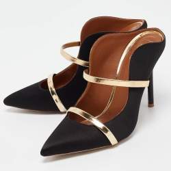 Pre Owned Malone Souliers Black/Gold Satin and Leather Maureen Mules Size 36.5