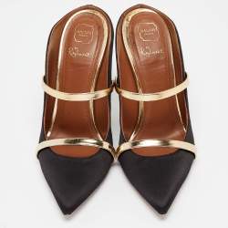 Pre Owned Malone Souliers Black/Gold Satin and Leather Maureen Mules Size 36.5