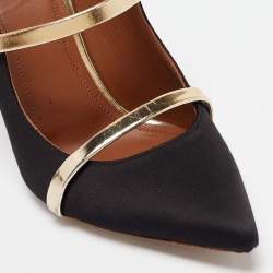Pre Owned Malone Souliers Black/Gold Satin and Leather Maureen Mules Size 36.5