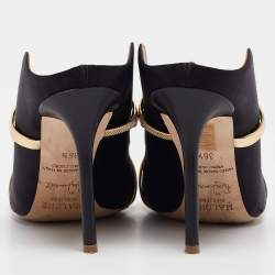 Pre Owned Malone Souliers Black/Gold Satin and Leather Maureen Mules Size 36.5