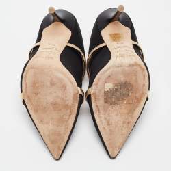 Pre Owned Malone Souliers Black/Gold Satin and Leather Maureen Mules Size 36.5