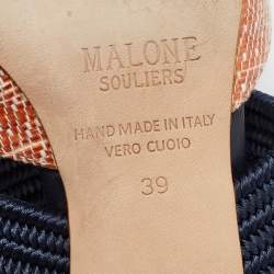 Pre Owned Malone Souliers Orange Raffia Maisie Mules Size 39