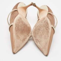 Pre Owned Malone Souliers Brown/Gold Fabric and Leather Maureen Mules Size 39