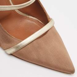 Pre Owned Malone Souliers Brown/Gold Fabric and Leather Maureen Mules Size 39
