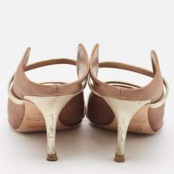 Pre Owned Malone Souliers Brown/Gold Fabric and Leather Maureen Mules Size 39