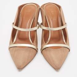 Pre Owned Malone Souliers Brown/Gold Fabric and Leather Maureen Mules Size 39
