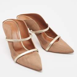 Pre Owned Malone Souliers Brown/Gold Fabric and Leather Maureen Mules Size 39