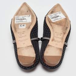 Pre Owned Malone Souliers Black Woven Satin and Leather Maureen Flat Mules Size 38
