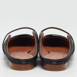 Pre Owned Malone Souliers Black Woven Satin and Leather Maureen Flat Mules Size 38
