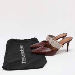 Pre Owned Malone Souliers Burgundy Croc Embossed Leather Maisie Mules Size 40