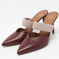 Pre Owned Malone Souliers Burgundy Croc Embossed Leather Maisie Mules Size 40