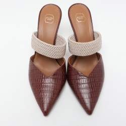 Pre Owned Malone Souliers Burgundy Croc Embossed Leather Maisie Mules Size 40