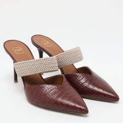 Pre Owned Malone Souliers Burgundy Croc Embossed Leather Maisie Mules Size 40
