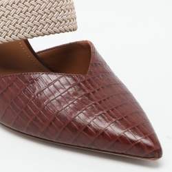 Pre Owned Malone Souliers Burgundy Croc Embossed Leather Maisie Mules Size 40