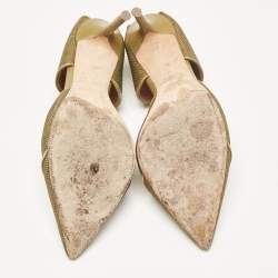 Pre Owned Malone Souliers Green Leather and Raffia Pumps Size 39