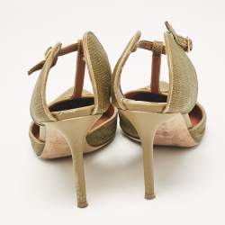 Pre Owned Malone Souliers Green Leather and Raffia Pumps Size 39