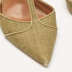 Pre Owned Malone Souliers Green Leather and Raffia Pumps Size 39