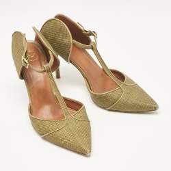 Pre Owned Malone Souliers Green Leather and Raffia Pumps Size 39