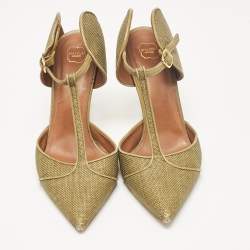 Pre Owned Malone Souliers Green Leather and Raffia Pumps Size 39