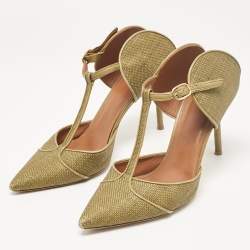 Pre Owned Malone Souliers Green Leather and Raffia Pumps Size 39