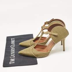 Pre Owned Malone Souliers Green Leather and Raffia Pumps Size 39